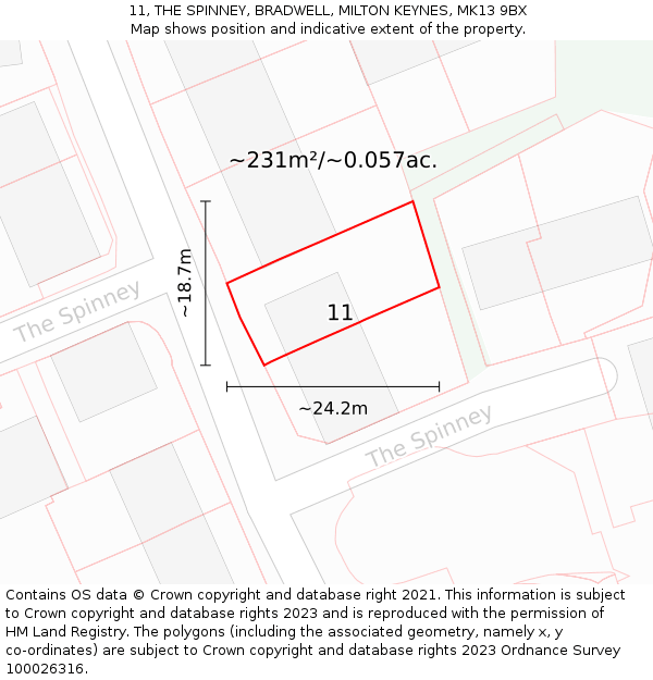 11, THE SPINNEY, BRADWELL, MILTON KEYNES, MK13 9BX: Plot and title map