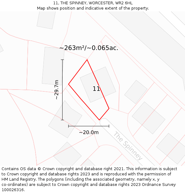 11, THE SPINNEY, WORCESTER, WR2 6HL: Plot and title map