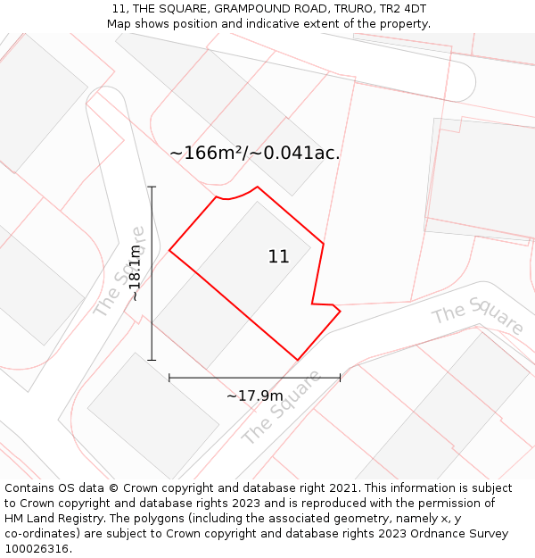 11, THE SQUARE, GRAMPOUND ROAD, TRURO, TR2 4DT: Plot and title map