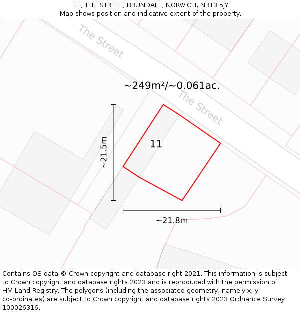 11, THE STREET, BRUNDALL, NORWICH, NR13 5JY: Plot and title map