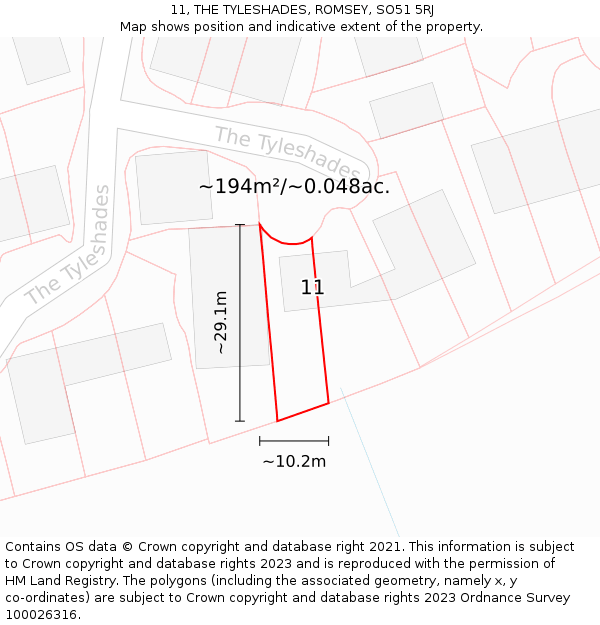 11, THE TYLESHADES, ROMSEY, SO51 5RJ: Plot and title map