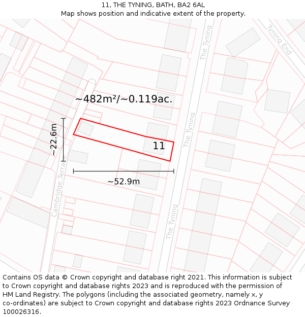 11, THE TYNING, BATH, BA2 6AL: Plot and title map