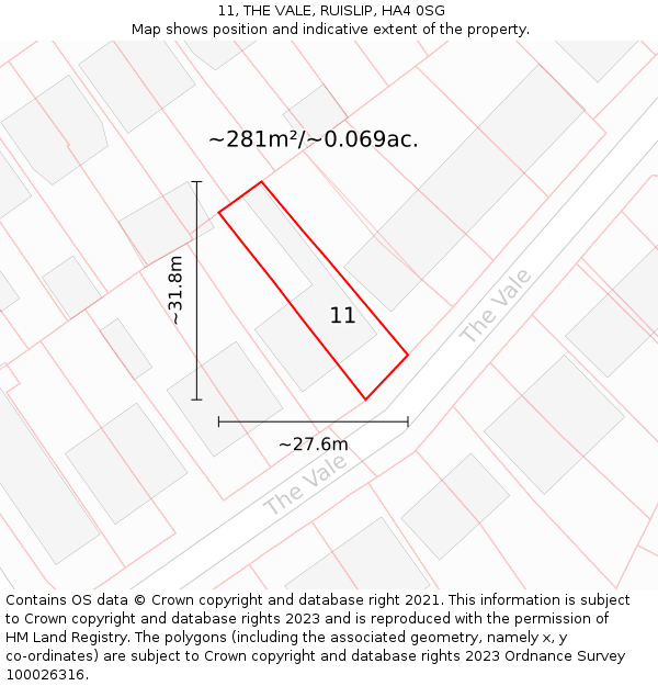 11, THE VALE, RUISLIP, HA4 0SG: Plot and title map