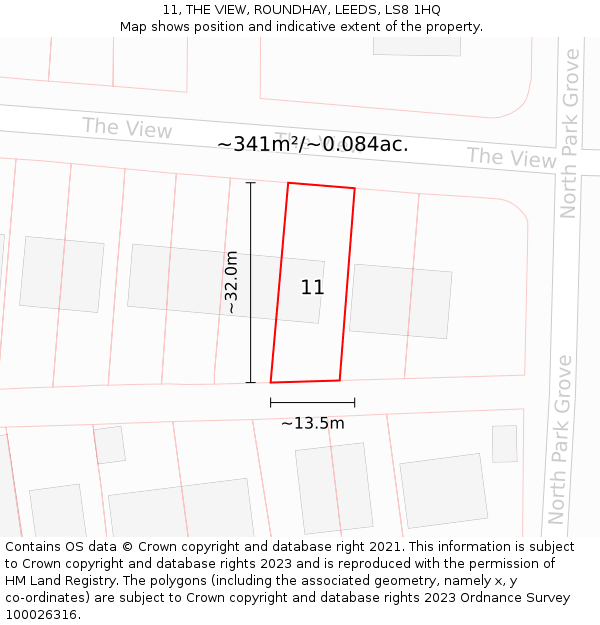 11, THE VIEW, ROUNDHAY, LEEDS, LS8 1HQ: Plot and title map