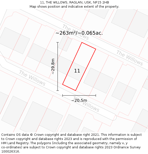 11, THE WILLOWS, RAGLAN, USK, NP15 2HB: Plot and title map