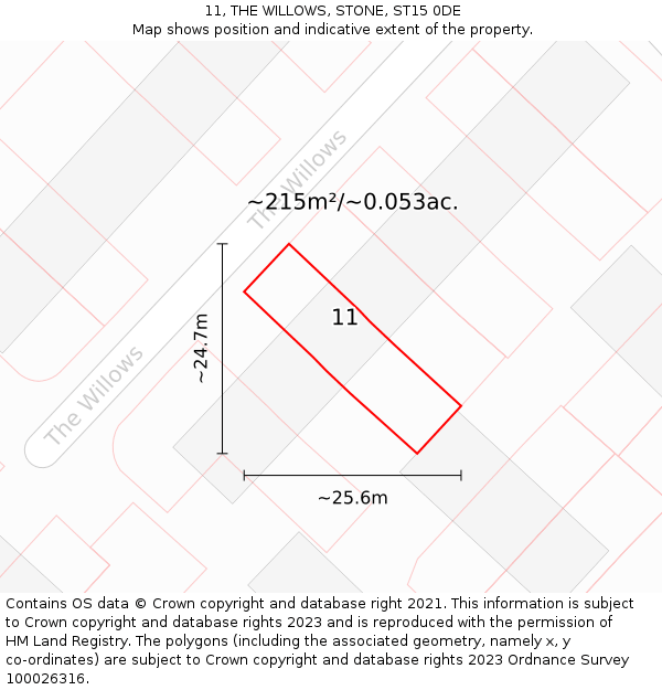 11, THE WILLOWS, STONE, ST15 0DE: Plot and title map