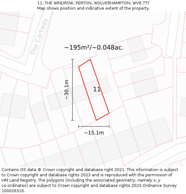 11, THE WINDROW, PERTON, WOLVERHAMPTON, WV6 7TY: Plot and title map