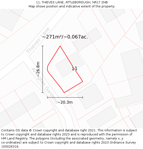 11, THIEVES LANE, ATTLEBOROUGH, NR17 2NB: Plot and title map