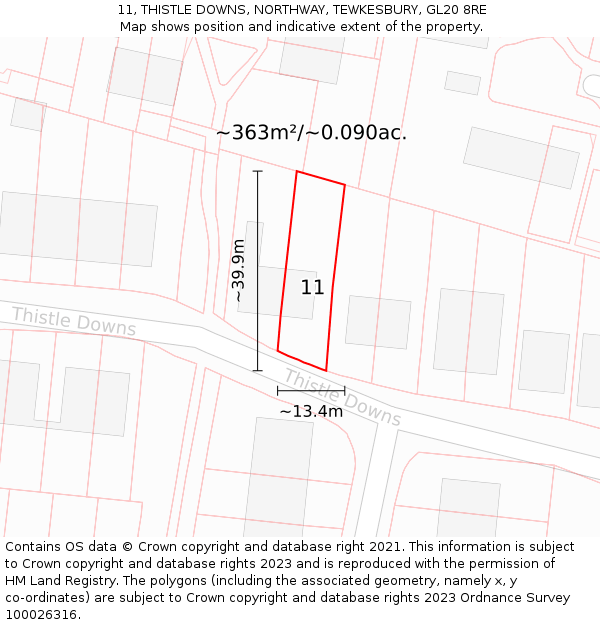 11, THISTLE DOWNS, NORTHWAY, TEWKESBURY, GL20 8RE: Plot and title map