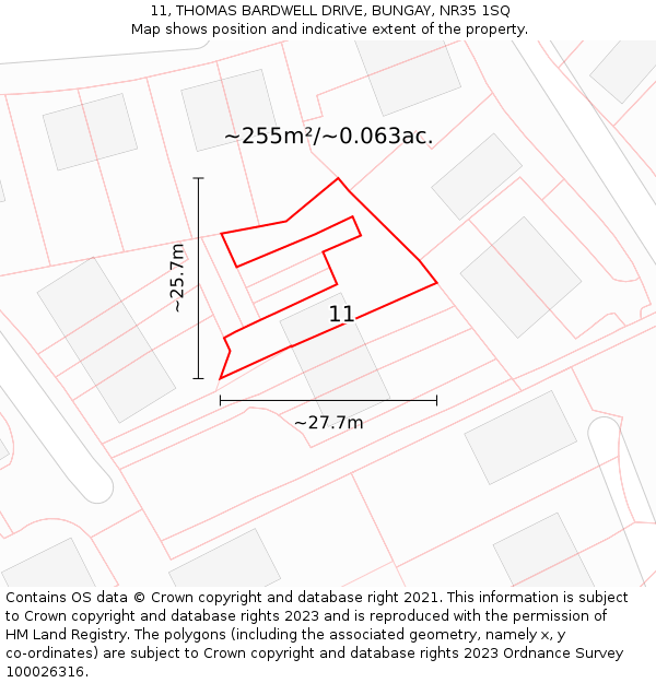11, THOMAS BARDWELL DRIVE, BUNGAY, NR35 1SQ: Plot and title map