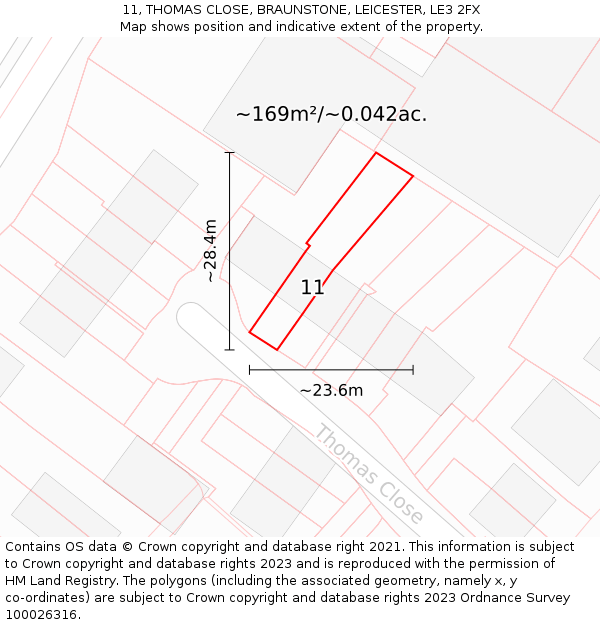 11, THOMAS CLOSE, BRAUNSTONE, LEICESTER, LE3 2FX: Plot and title map