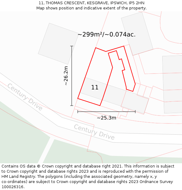 11, THOMAS CRESCENT, KESGRAVE, IPSWICH, IP5 2HN: Plot and title map