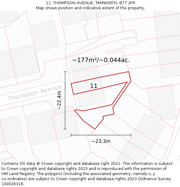 11, THOMPSON AVENUE, TAMWORTH, B77 2FR: Plot and title map