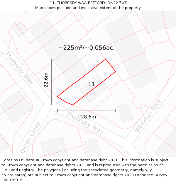 11, THORESBY WAY, RETFORD, DN22 7WS: Plot and title map