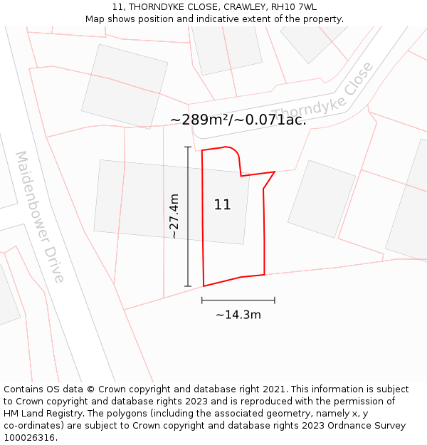 11, THORNDYKE CLOSE, CRAWLEY, RH10 7WL: Plot and title map