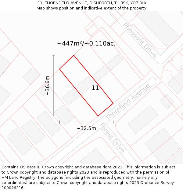 11, THORNFIELD AVENUE, DISHFORTH, THIRSK, YO7 3LX: Plot and title map