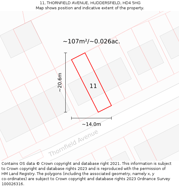 11, THORNFIELD AVENUE, HUDDERSFIELD, HD4 5HG: Plot and title map