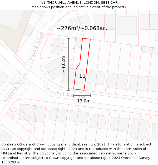 11, THORNHILL AVENUE, LONDON, SE18 2HR: Plot and title map