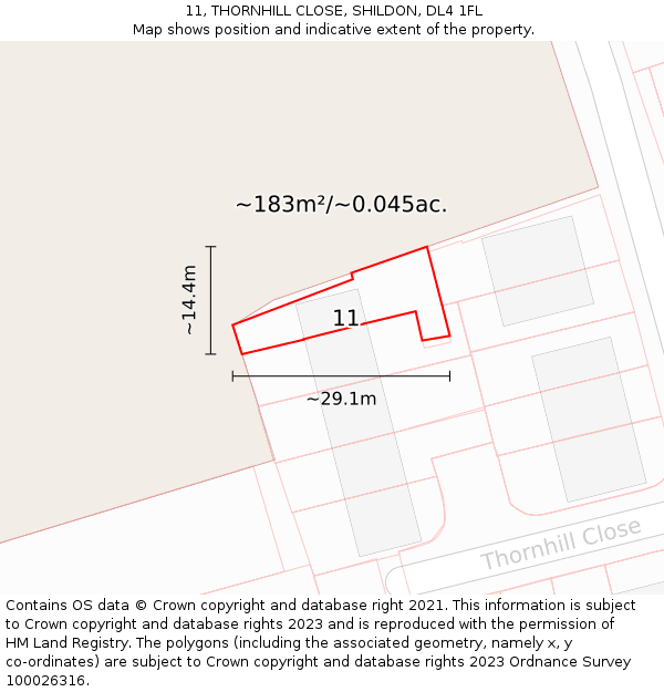 11, THORNHILL CLOSE, SHILDON, DL4 1FL: Plot and title map