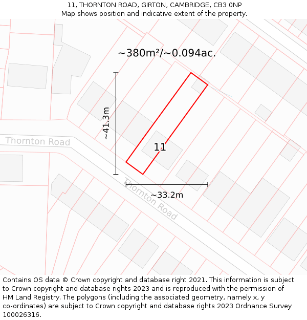 11, THORNTON ROAD, GIRTON, CAMBRIDGE, CB3 0NP: Plot and title map