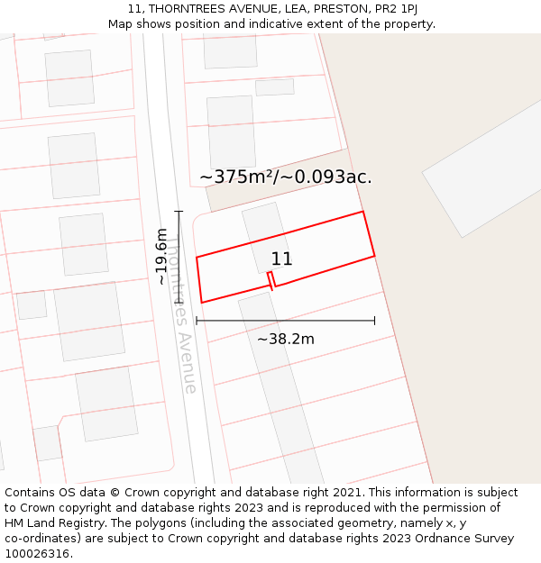11, THORNTREES AVENUE, LEA, PRESTON, PR2 1PJ: Plot and title map