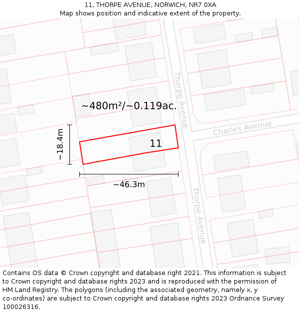 11, THORPE AVENUE, NORWICH, NR7 0XA: Plot and title map