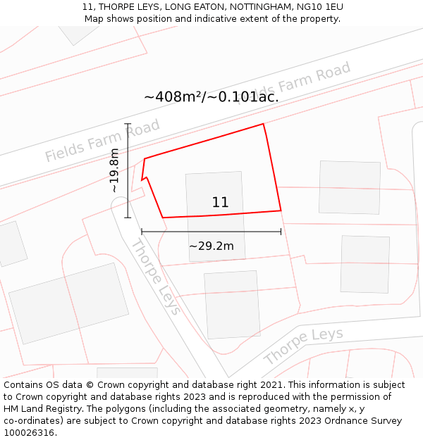 11, THORPE LEYS, LONG EATON, NOTTINGHAM, NG10 1EU: Plot and title map