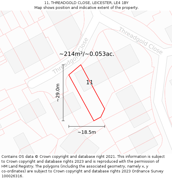 11, THREADGOLD CLOSE, LEICESTER, LE4 1BY: Plot and title map