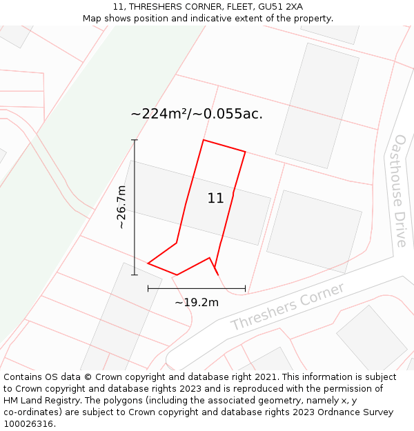 11, THRESHERS CORNER, FLEET, GU51 2XA: Plot and title map