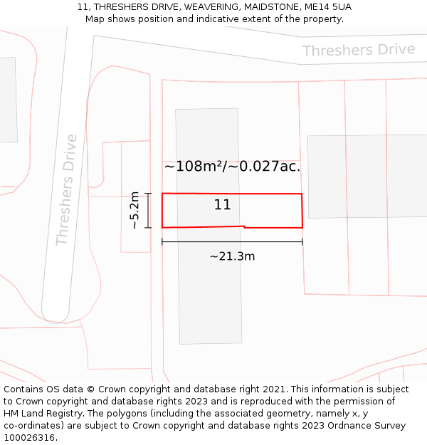 11, THRESHERS DRIVE, WEAVERING, MAIDSTONE, ME14 5UA: Plot and title map