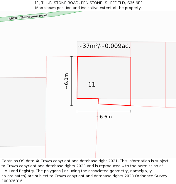 11, THURLSTONE ROAD, PENISTONE, SHEFFIELD, S36 9EF: Plot and title map