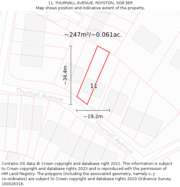 11, THURNALL AVENUE, ROYSTON, SG8 9ER: Plot and title map