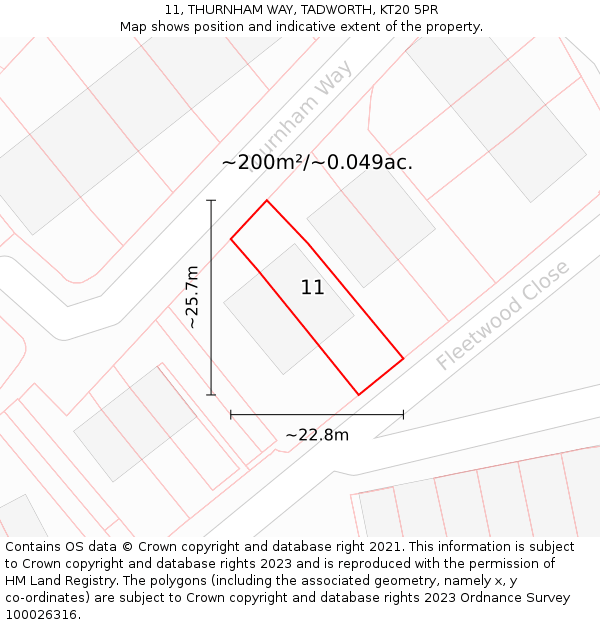 11, THURNHAM WAY, TADWORTH, KT20 5PR: Plot and title map