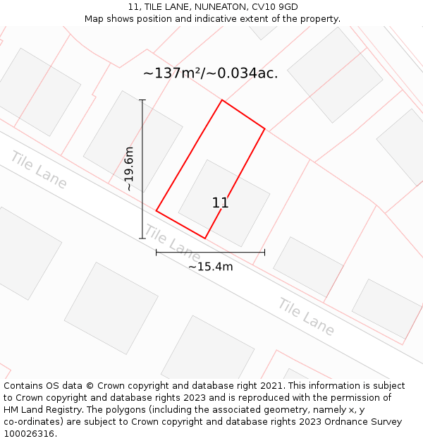 11, TILE LANE, NUNEATON, CV10 9GD: Plot and title map