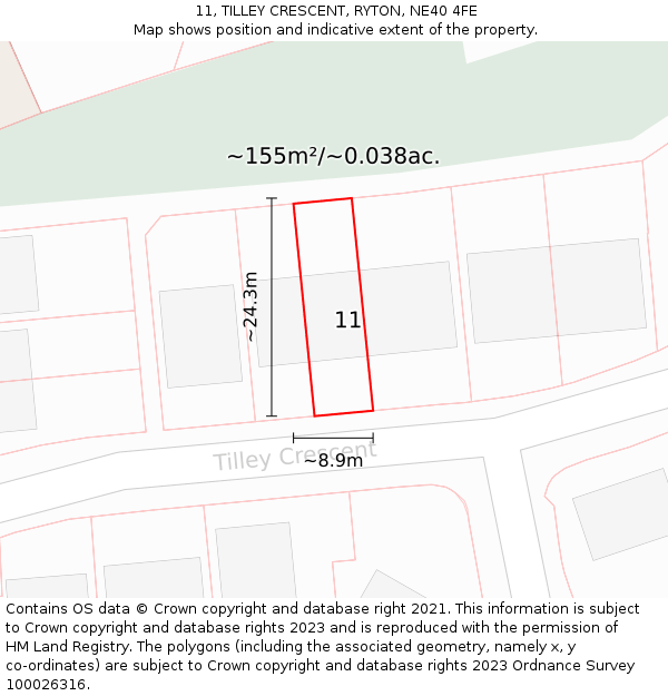 11, TILLEY CRESCENT, RYTON, NE40 4FE: Plot and title map