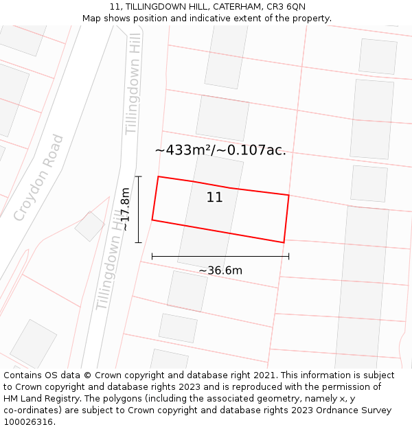 11, TILLINGDOWN HILL, CATERHAM, CR3 6QN: Plot and title map
