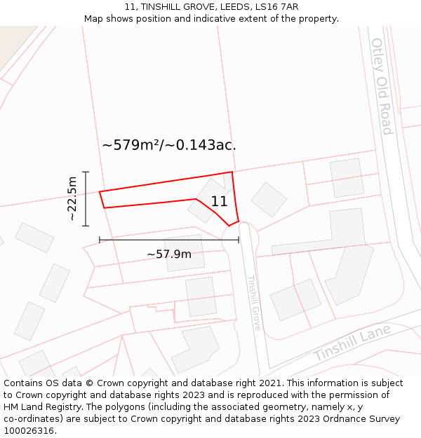 11, TINSHILL GROVE, LEEDS, LS16 7AR: Plot and title map