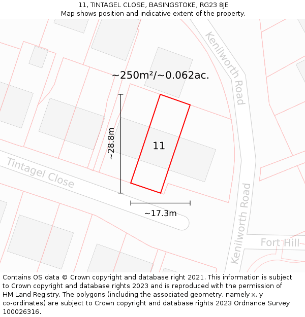 11, TINTAGEL CLOSE, BASINGSTOKE, RG23 8JE: Plot and title map