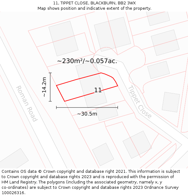 11, TIPPET CLOSE, BLACKBURN, BB2 3WX: Plot and title map