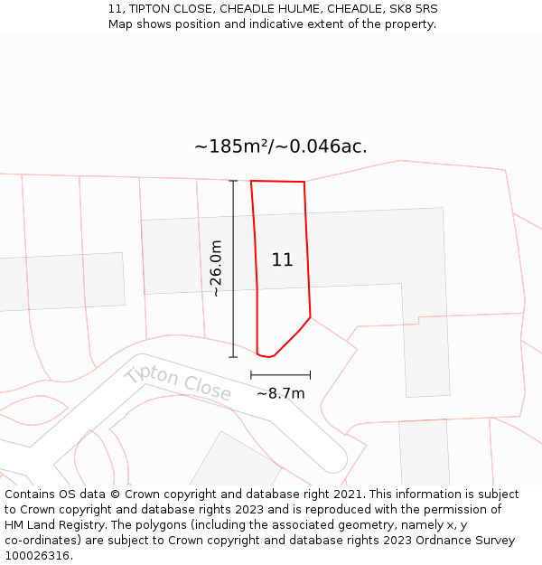 11, TIPTON CLOSE, CHEADLE HULME, CHEADLE, SK8 5RS: Plot and title map