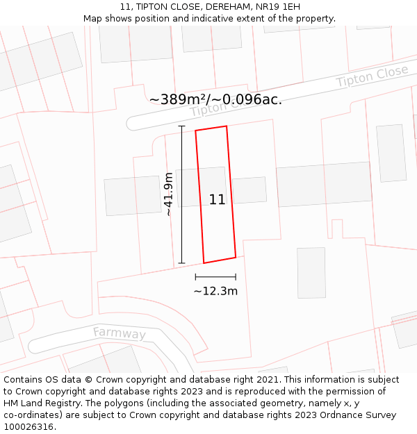 11, TIPTON CLOSE, DEREHAM, NR19 1EH: Plot and title map