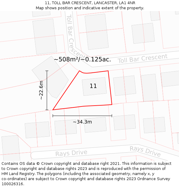 11, TOLL BAR CRESCENT, LANCASTER, LA1 4NR: Plot and title map