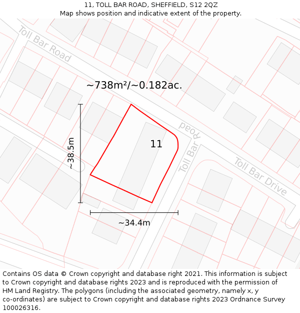 11, TOLL BAR ROAD, SHEFFIELD, S12 2QZ: Plot and title map