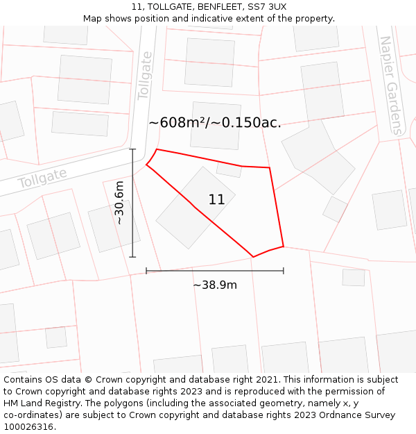 11, TOLLGATE, BENFLEET, SS7 3UX: Plot and title map