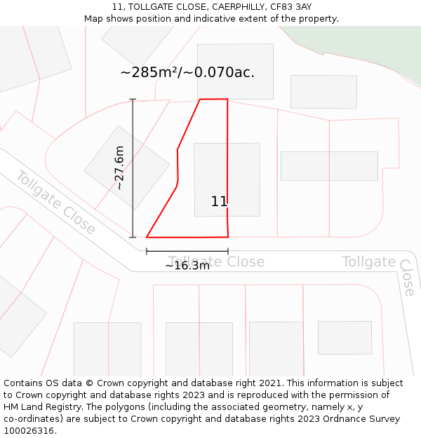 11, TOLLGATE CLOSE, CAERPHILLY, CF83 3AY: Plot and title map