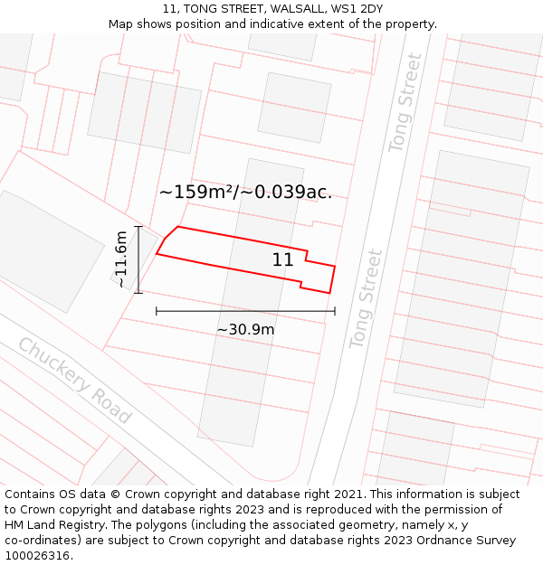 11, TONG STREET, WALSALL, WS1 2DY: Plot and title map