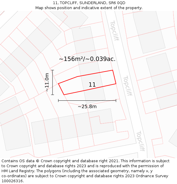 11, TOPCLIFF, SUNDERLAND, SR6 0QD: Plot and title map