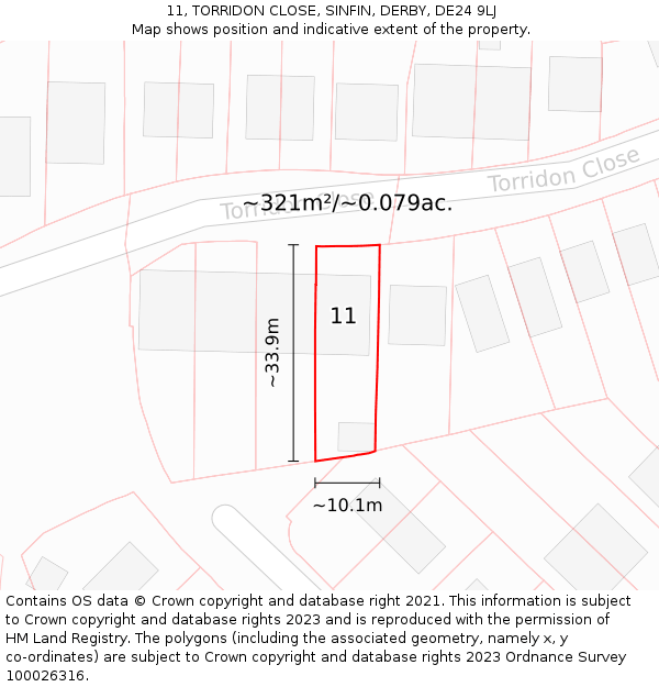 11, TORRIDON CLOSE, SINFIN, DERBY, DE24 9LJ: Plot and title map