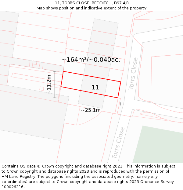 11, TORRS CLOSE, REDDITCH, B97 4JR: Plot and title map
