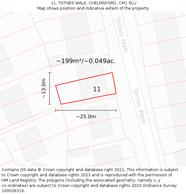 11, TOTNES WALK, CHELMSFORD, CM1 6LU: Plot and title map
